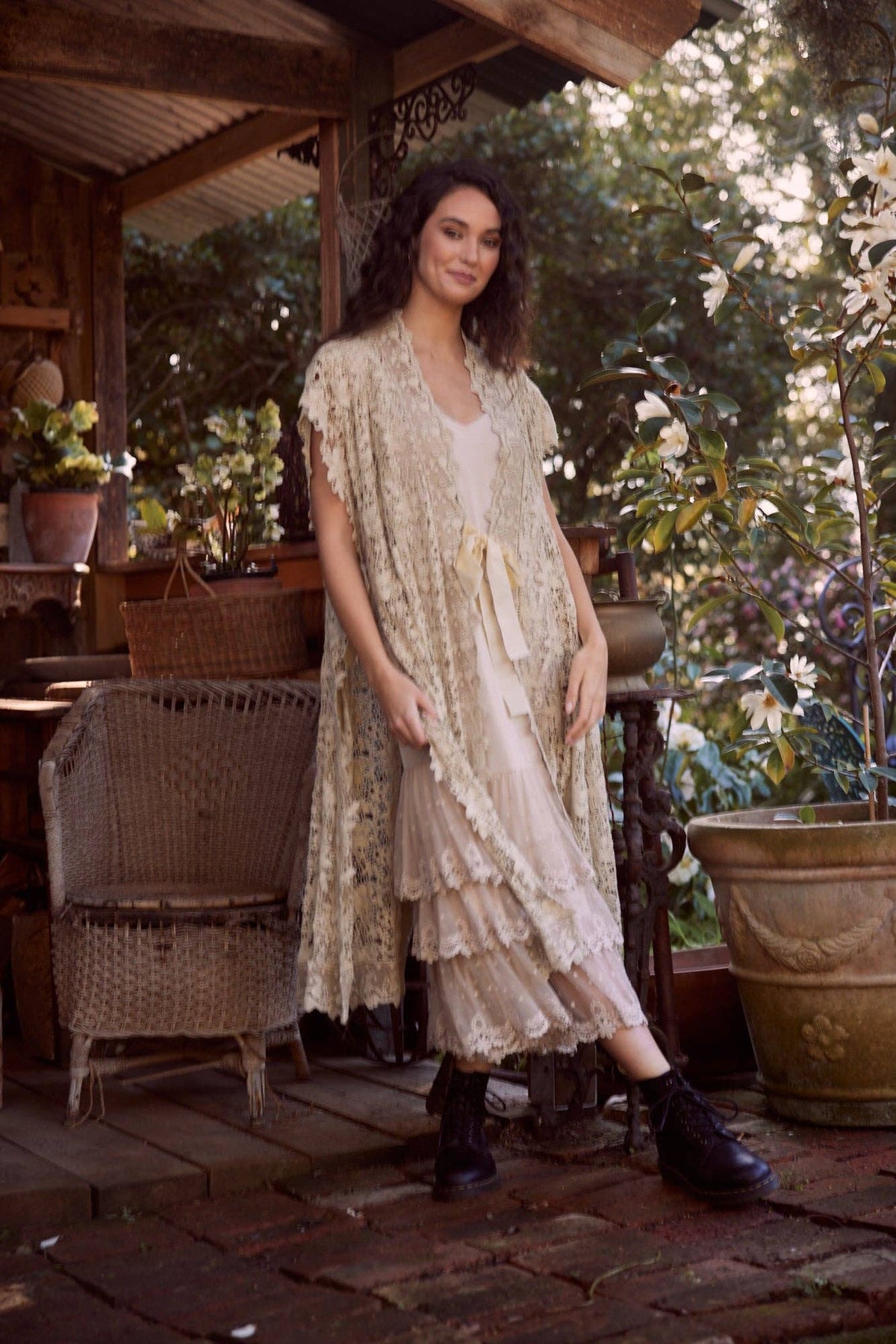 Evangeline lace slip dress Stone colour