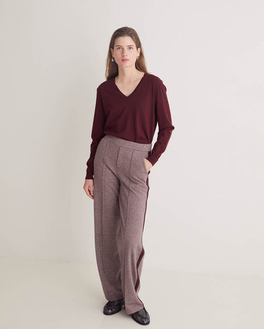 Yerse Aubergine soft wide houndstooth trousers