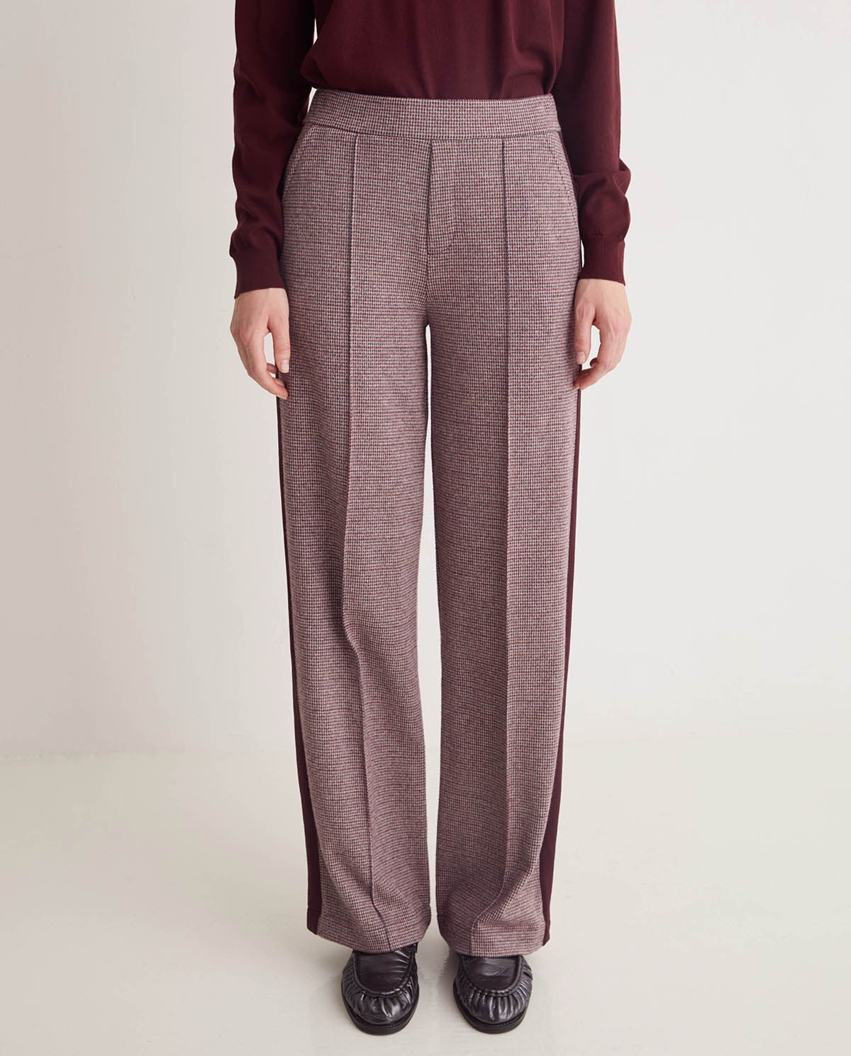 Yerse Aubergine soft wide houndstooth trousers