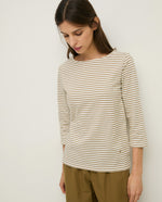 Yerse Barcelona Striped Organic-Cotton Bateau-neck T-shirt - Ecru &Khaki Stripe