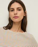 Yerse Barcelona Striped Organic-Cotton Bateau-neck T-shirt - Ecru &Khaki Stripe