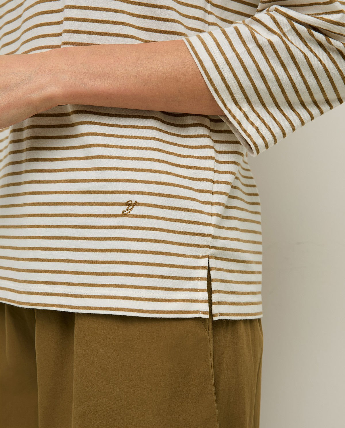 Yerse Barcelona Striped Organic-Cotton Bateau-neck T-shirt - Ecru &Khaki Stripe