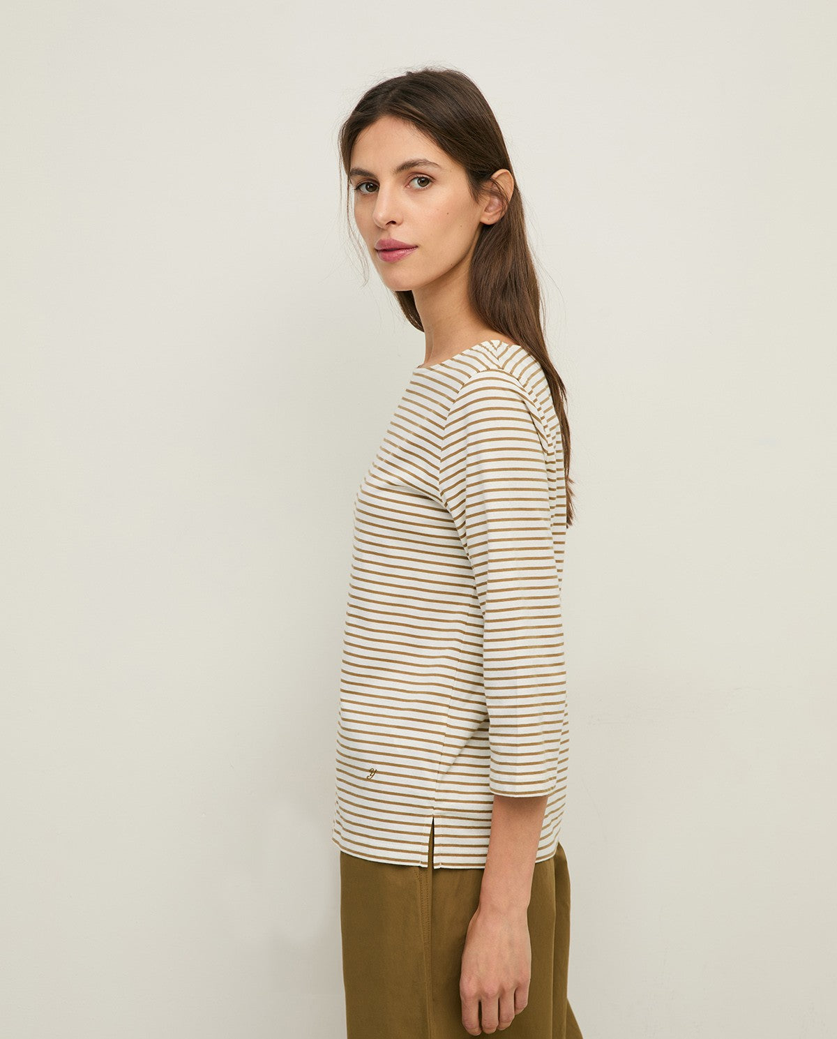 Yerse Barcelona Striped Organic-Cotton Bateau-neck T-shirt - Ecru &Khaki Stripe