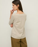 Yerse Barcelona Striped Organic-Cotton Bateau-neck T-shirt - Ecru &Khaki Stripe