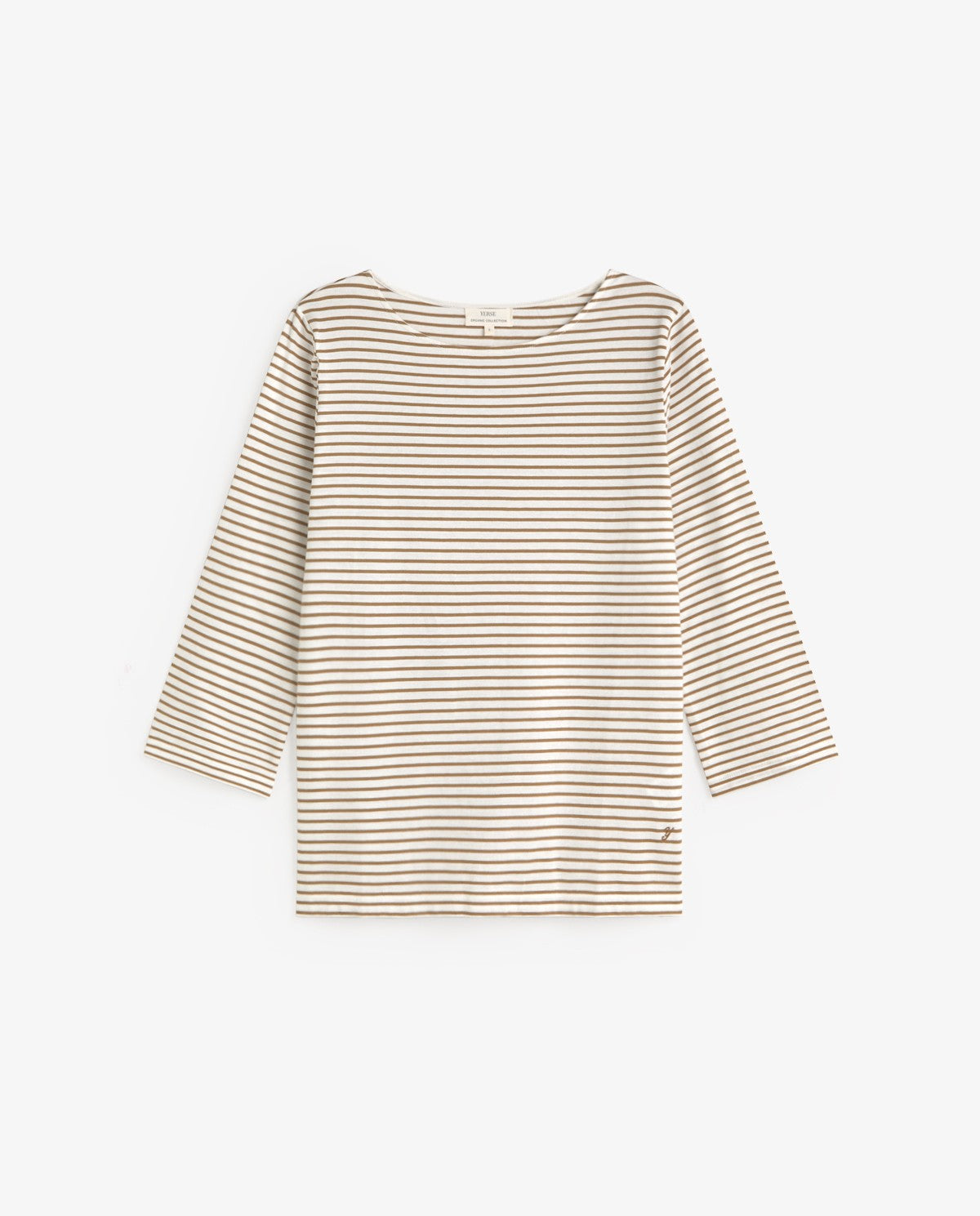 Yerse Barcelona Striped Organic-Cotton Bateau-neck T-shirt - Ecru &Khaki Stripe