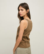 Yerse Barcelona Two-tone Cotton Top - Khaki & Ecru