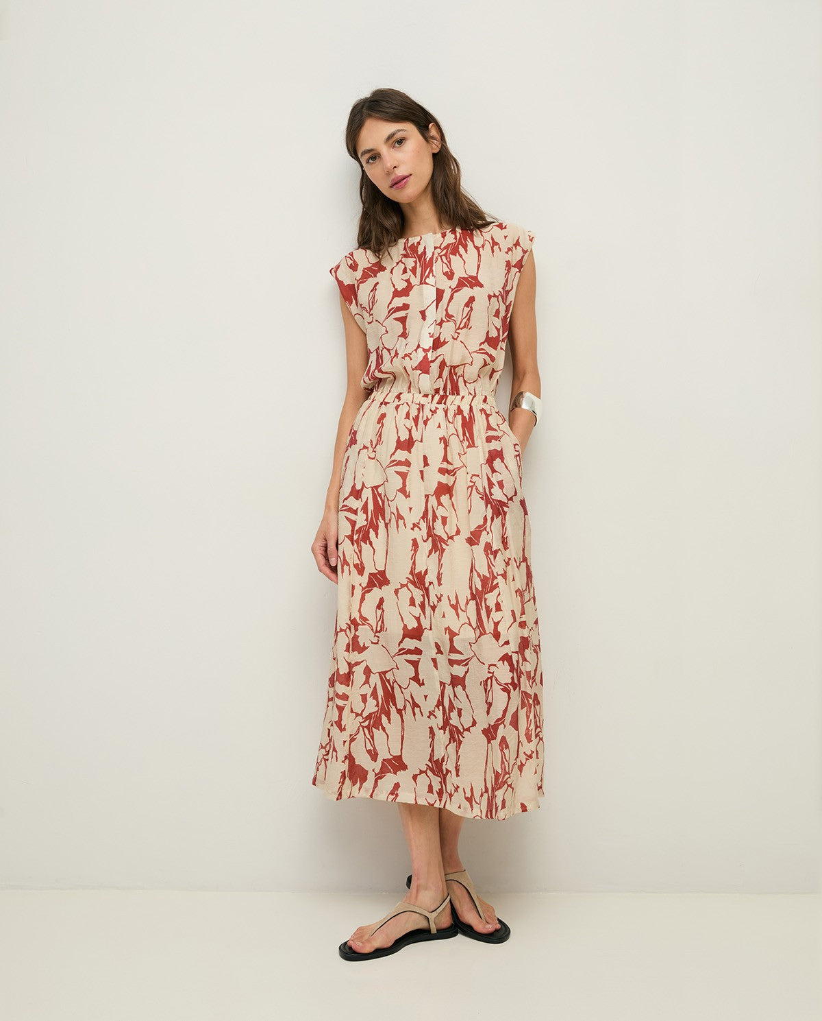 Yerse Barcelona Flowy print Gauze Midi Dress