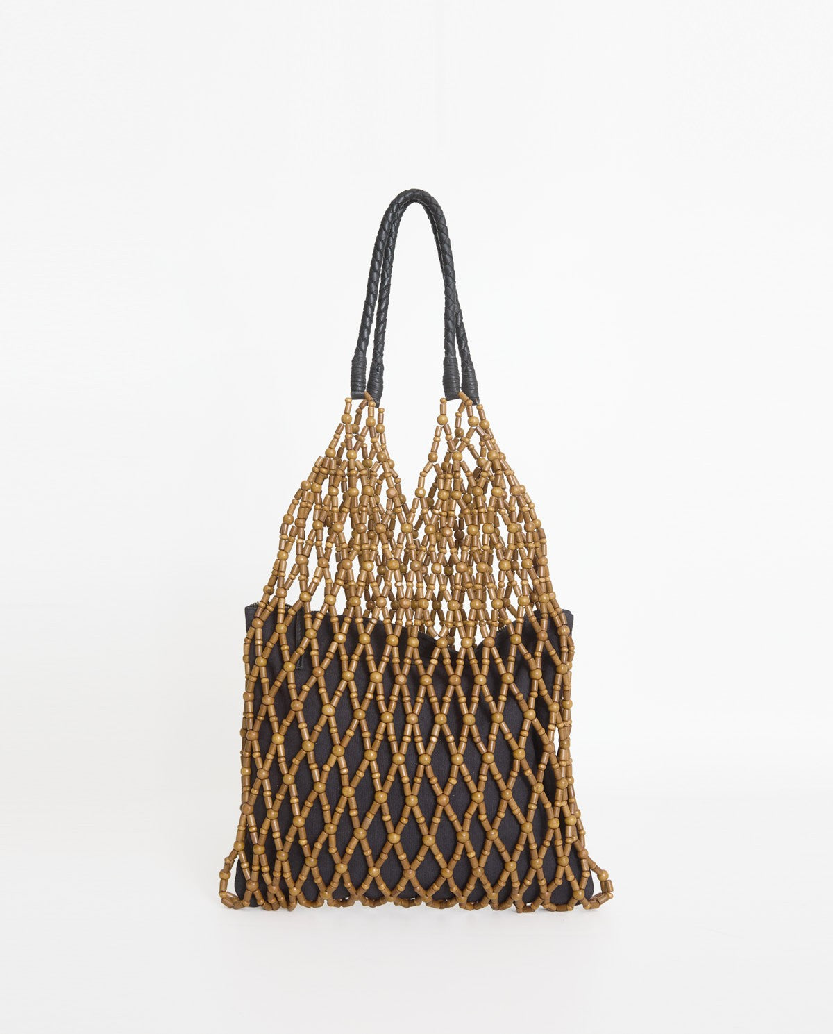 Yerse Barcelona Wooden bead mesh bag with Goatskin handles
