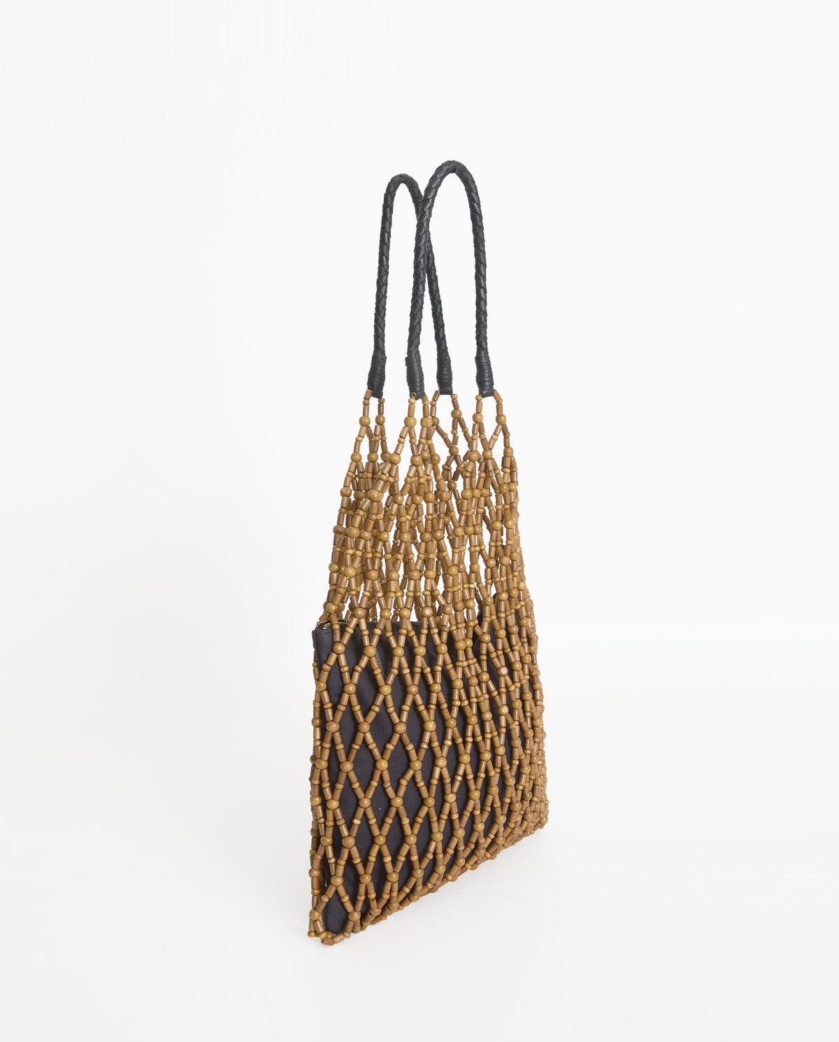 Yerse Barcelona Wooden bead mesh bag with Goatskin handles