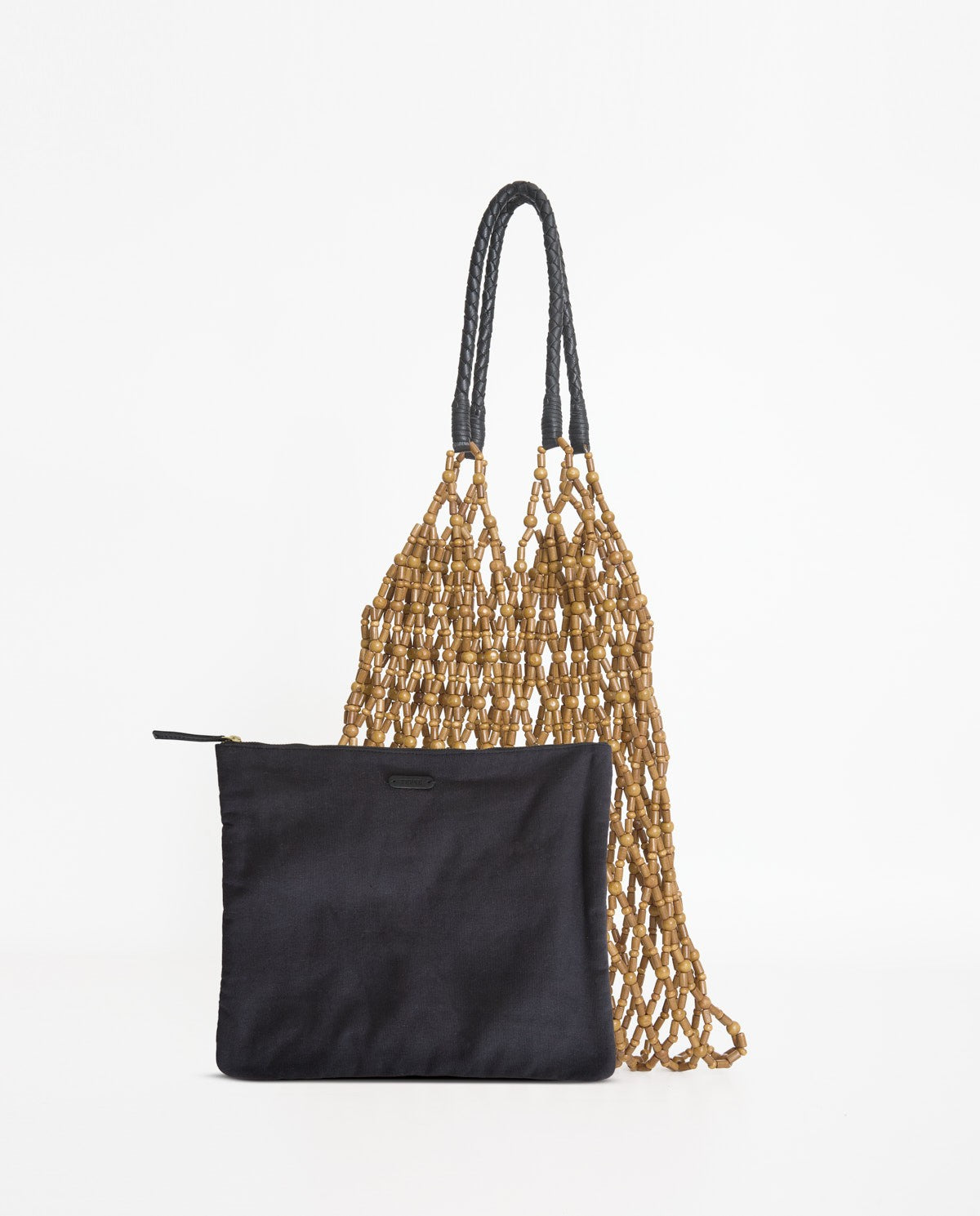 Yerse Barcelona Wooden bead mesh bag with Goatskin handles