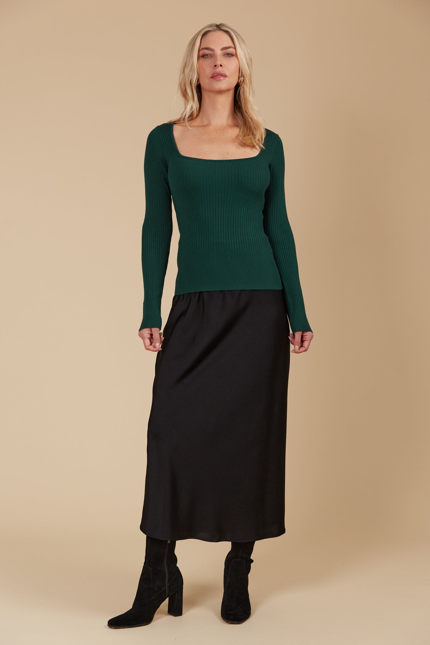 Juno Square Neck Top - Pine colour