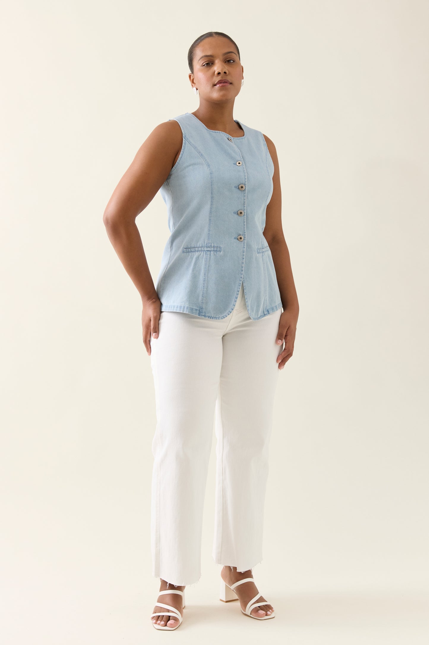 Sofie Denim Vest - Sky