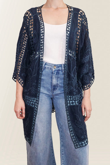 Oline Lace Kimono - Navy