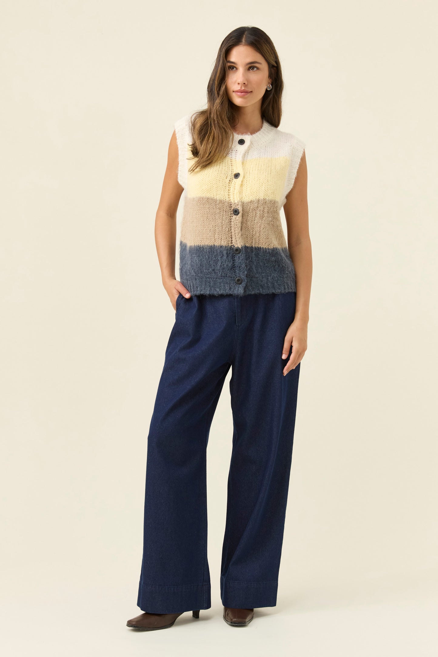 Pallas Stripe Knit Vest from Isle of mine- Butter colour