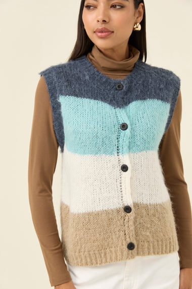 Pallas Stripe Knit Vest from Isle of mine- Ice Blue colour