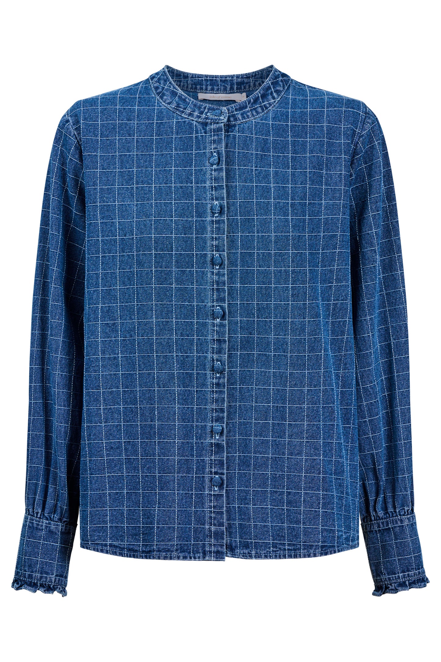 Sloane Denim Frill Shirt from Isle of Mine - Denim Check