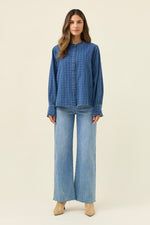 Sloane Denim Frill Shirt from Isle of Mine - Denim Check