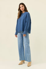 Sloane Denim Frill Shirt from Isle of Mine - Denim Check