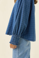 Sloane Denim Frill Shirt from Isle of Mine - Denim Check
