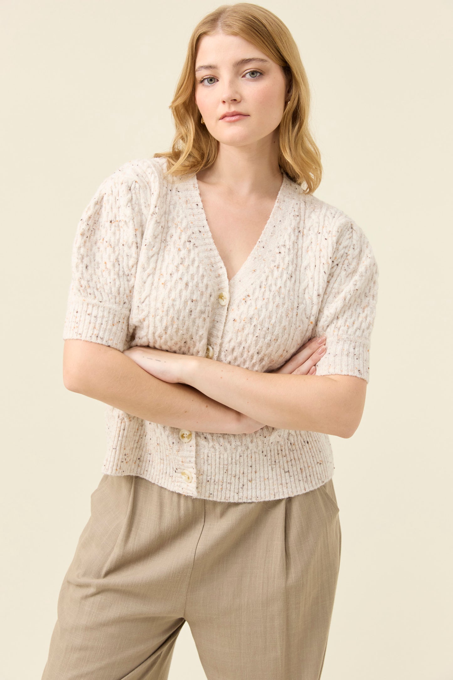 Mckenna Short Sleeve Cardigan from Isle of Mine - Ivory