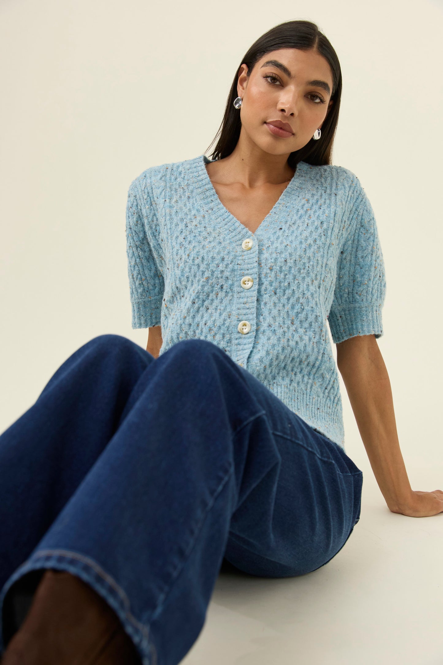 Mckenna Short Sleeve Cardigan from Isle of Mine - Ice Blue