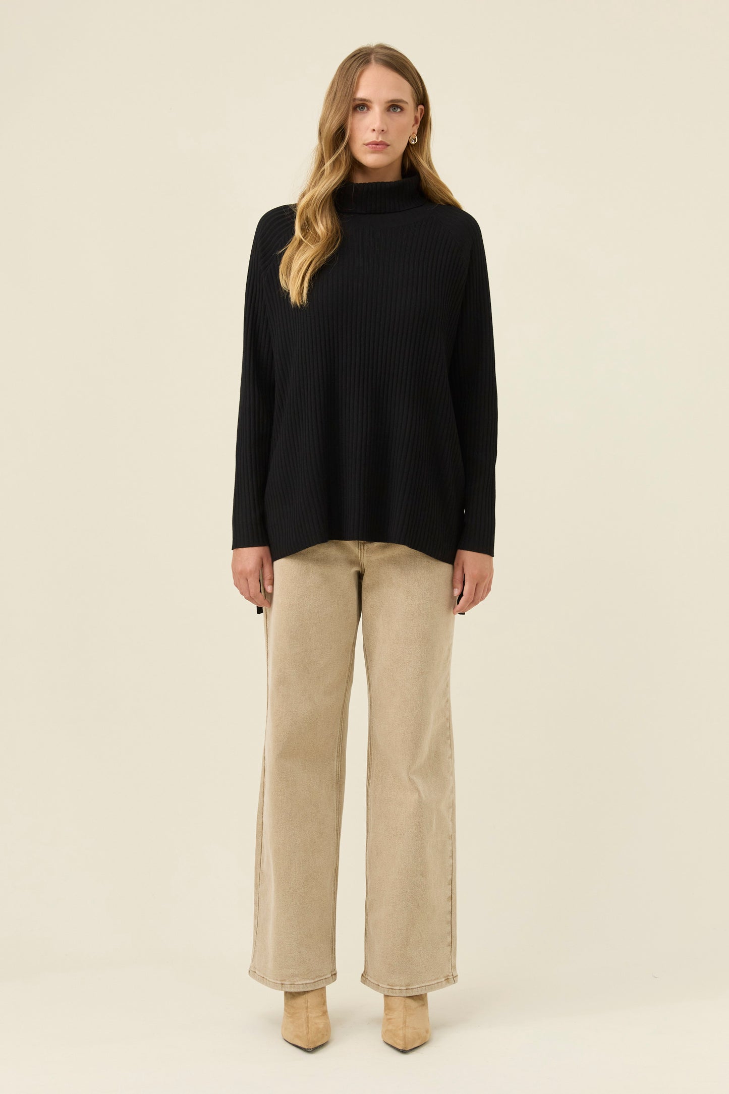 Juno Relaxed Roll Neck Jumper from Isle of Mine -Onyx