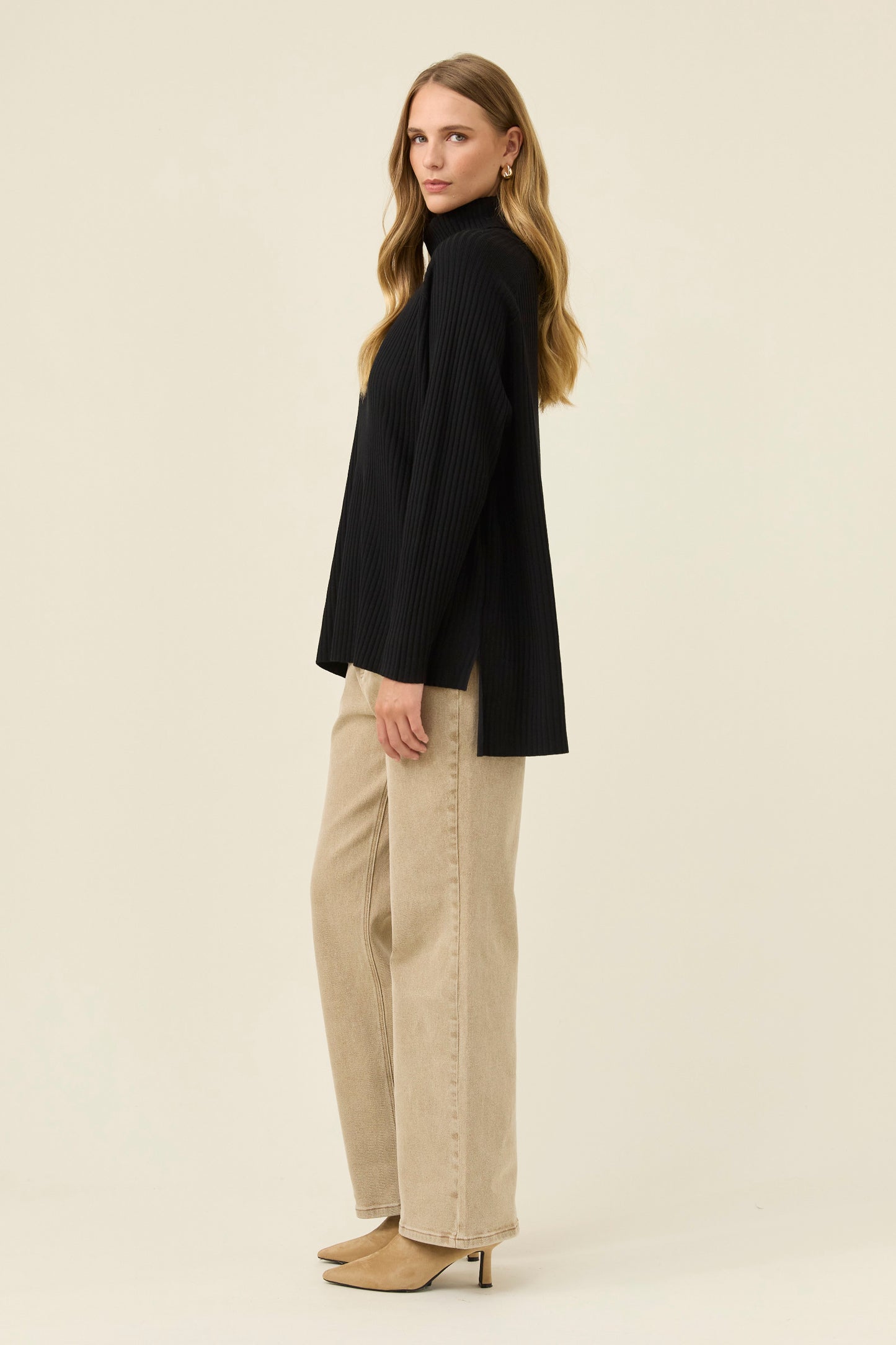 Juno Relaxed Roll Neck Jumper from Isle of Mine -Onyx
