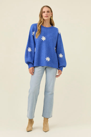 Miru Stitch Flower Jumper from Isle of Mine - Cobalt colour
