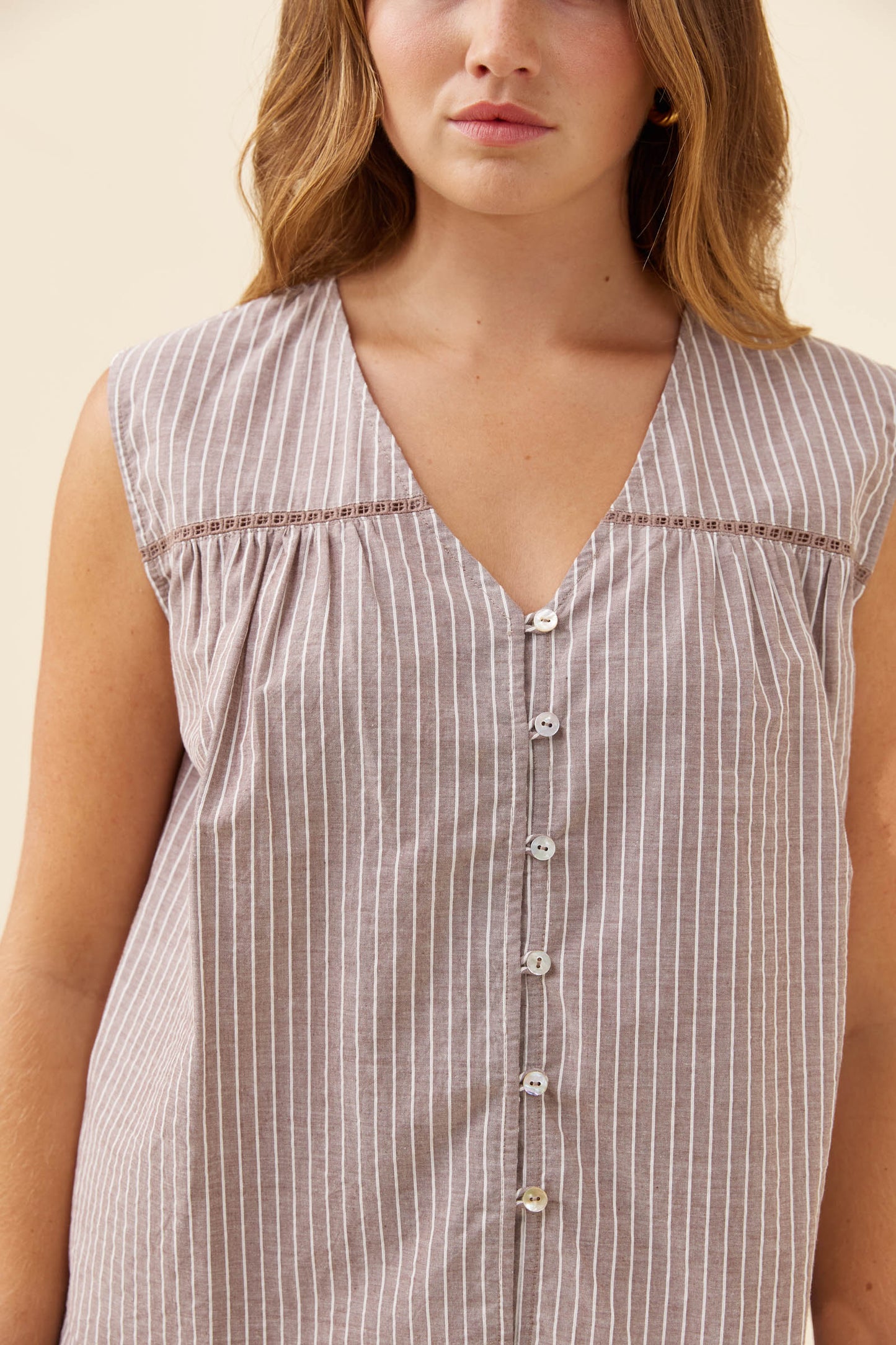 Lyndell Button Tank from Isle of Mine - Taupe