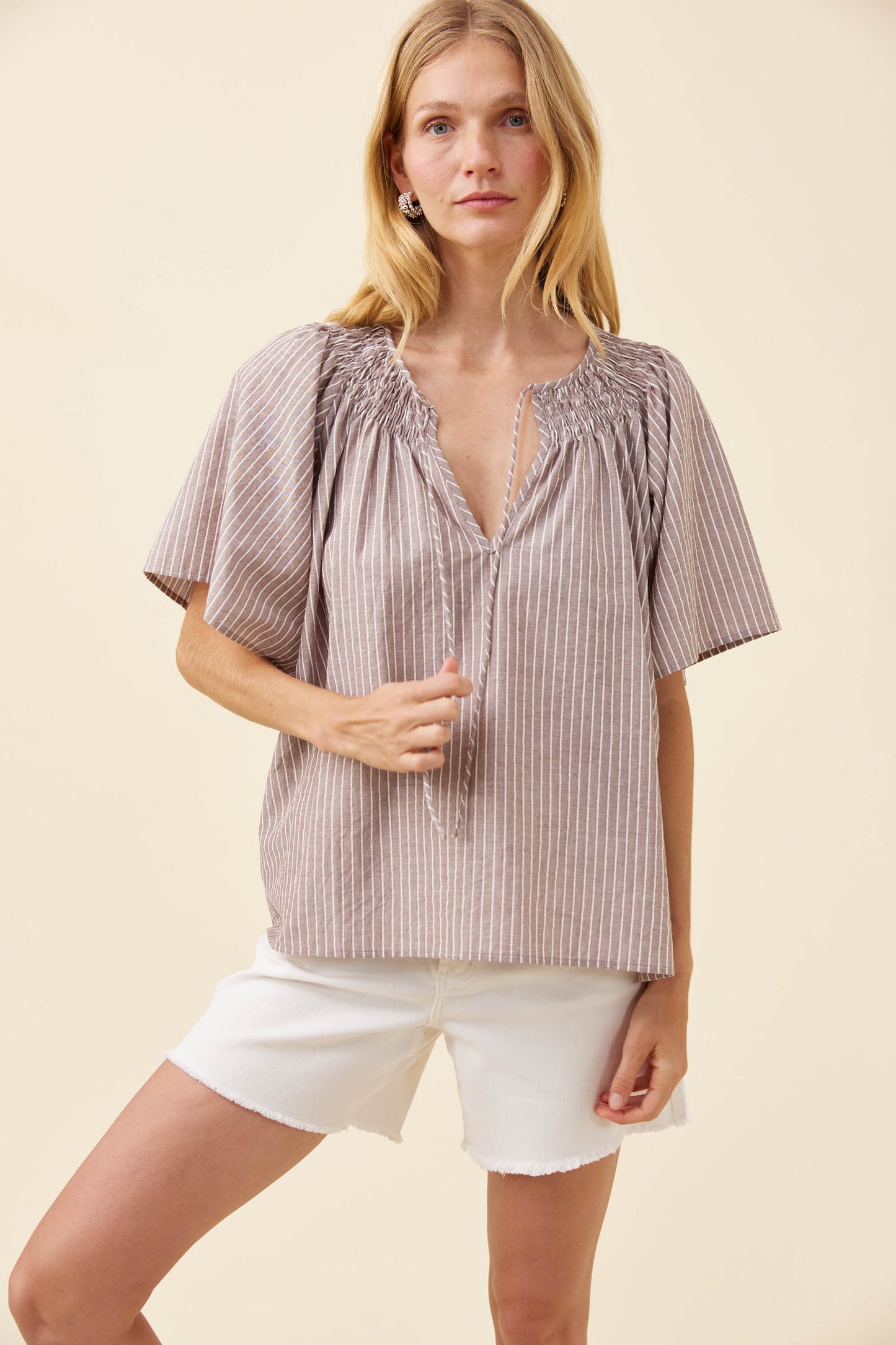 Lyndell Shirred Top from Isle of Mine - Taupe
