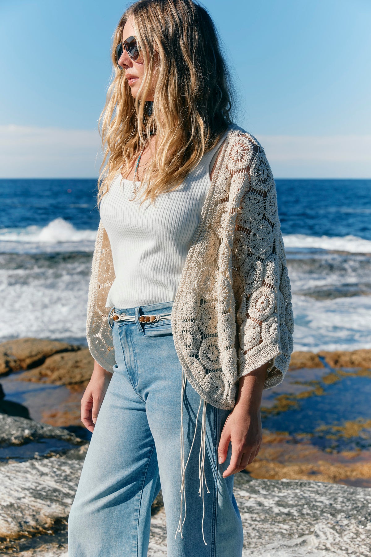 Maggie Crochet Cape - Canvas