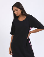 Foxwood Recovery 3/4 sleeve dress-Black with pink stripe