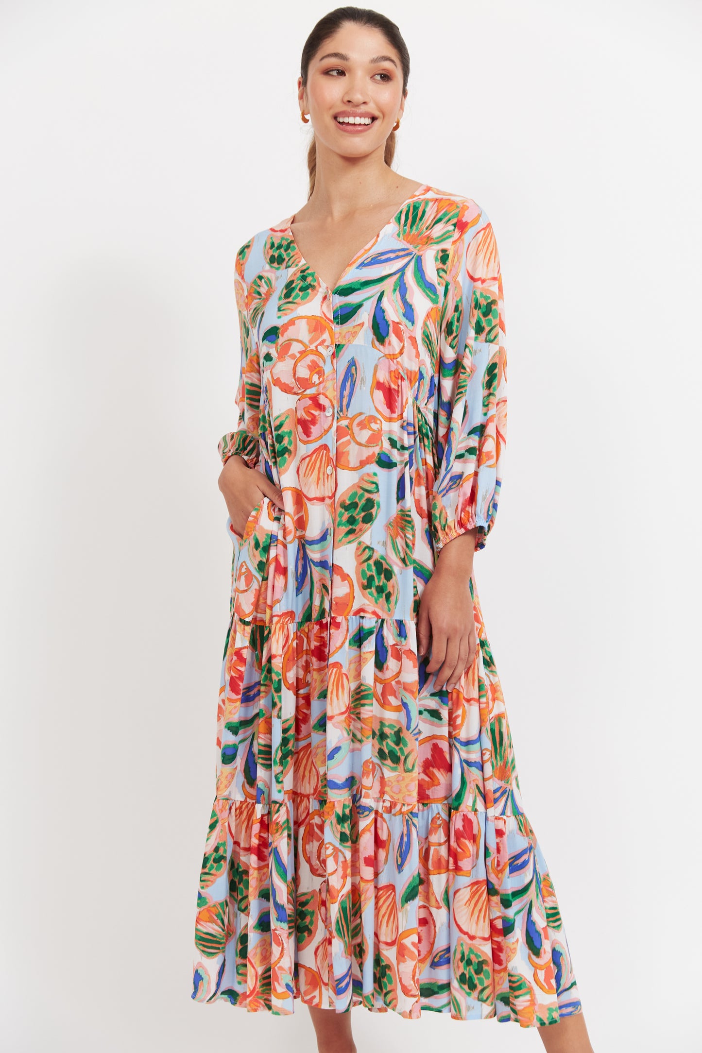 Baja Button Maxi Dress - Tide