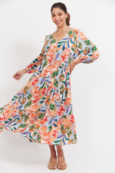 Baja Button Maxi Dress - Tide