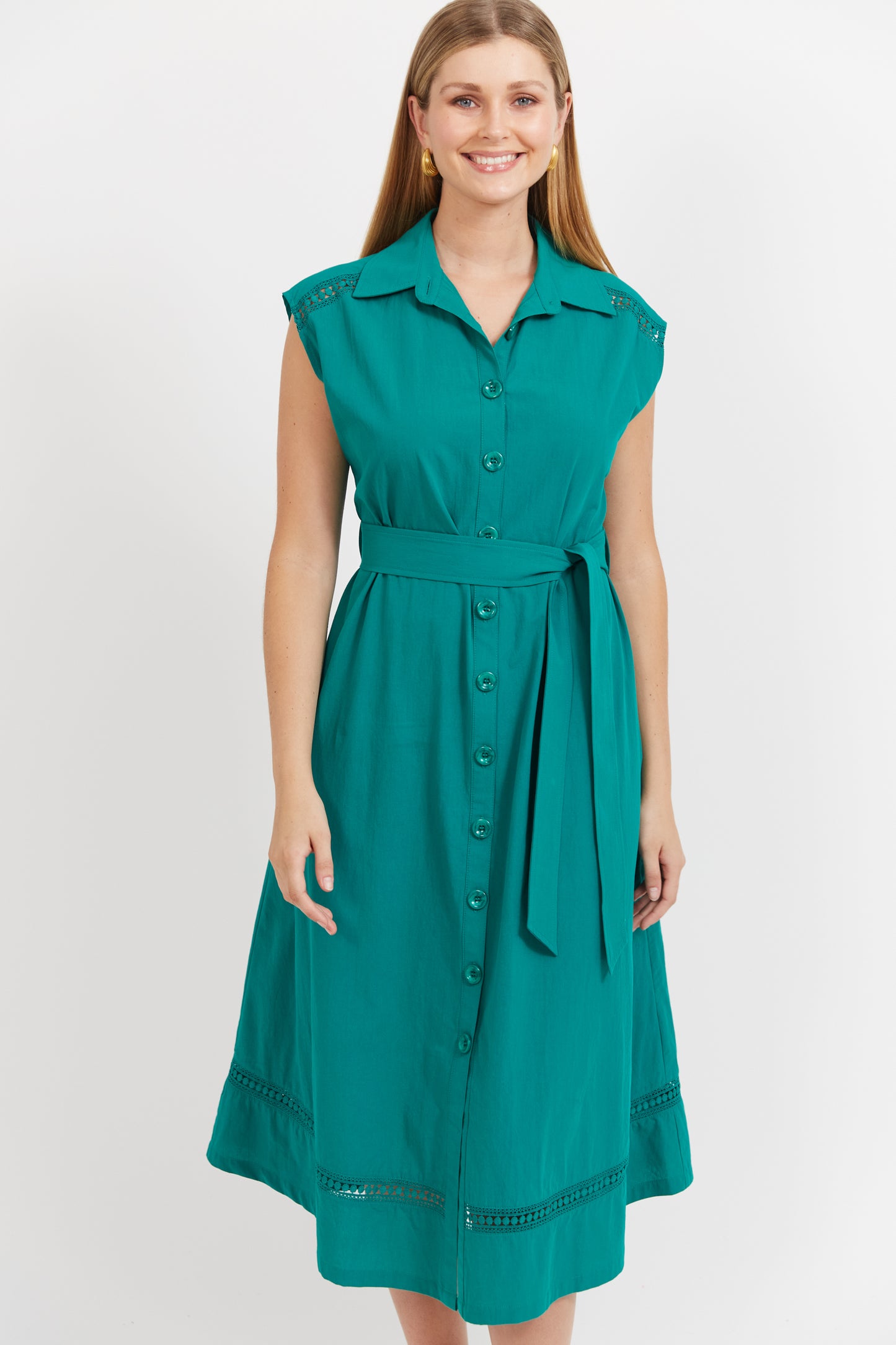 Santos Sleeveless Shirt Dress - Teal