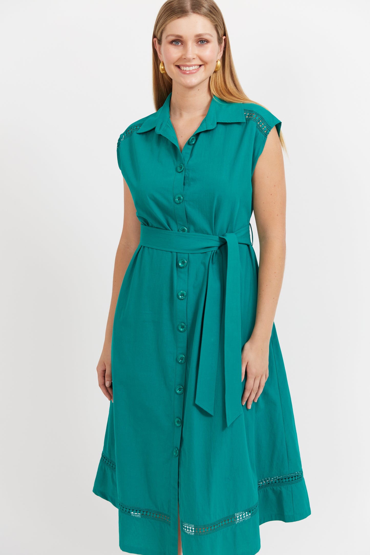 Santos Sleeveless Shirt Dress - Teal