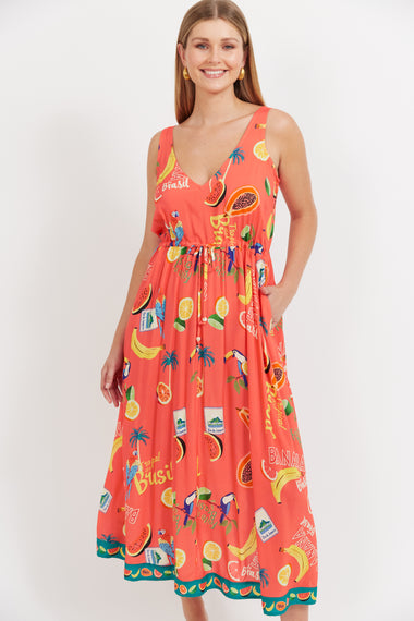 Cabana Tie Dress - Brasil Coral