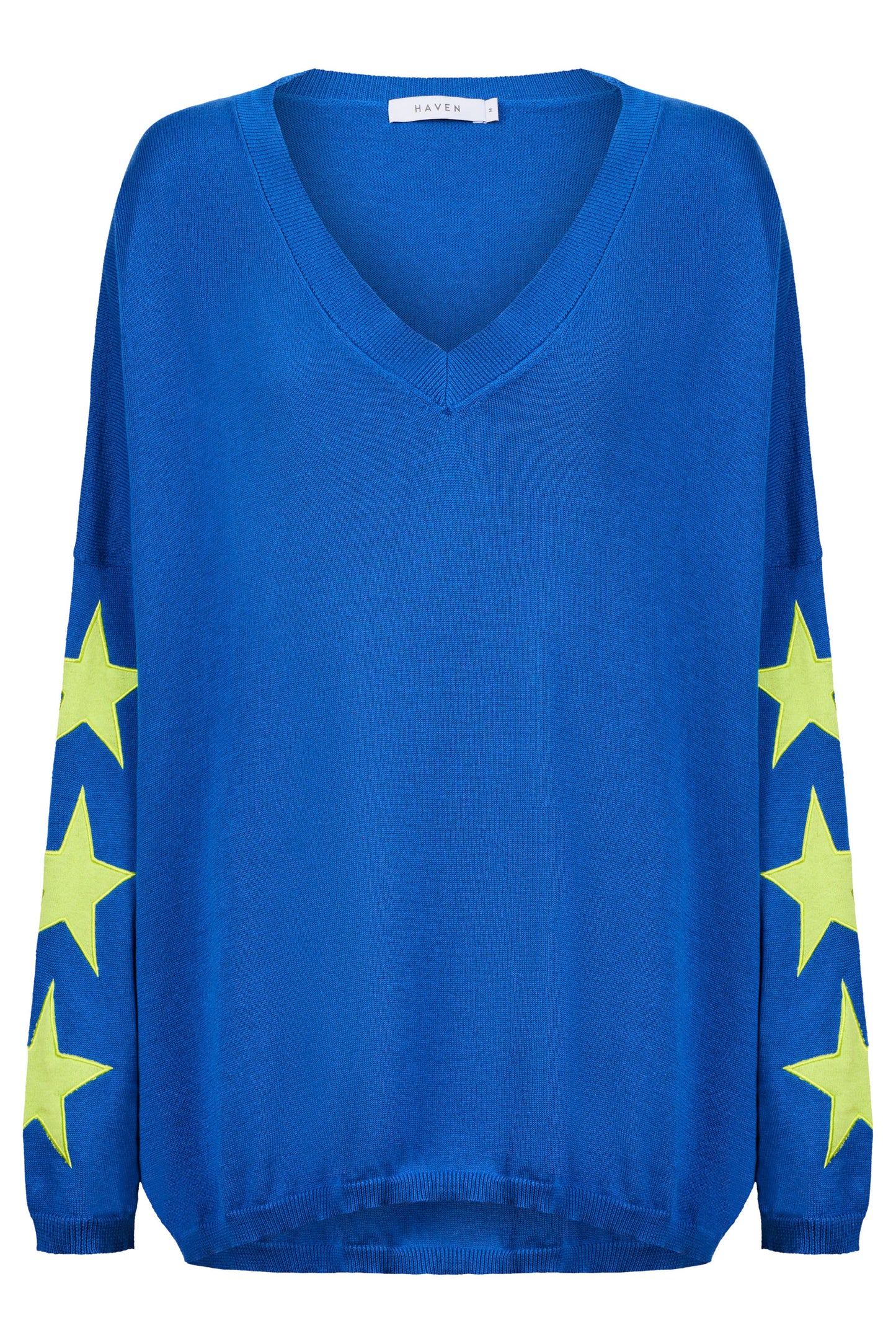 Vermont Star V Neck Jumper from The Haven Co - Cobalt