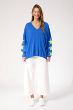 Vermont Star V Neck Jumper from The Haven Co - Cobalt