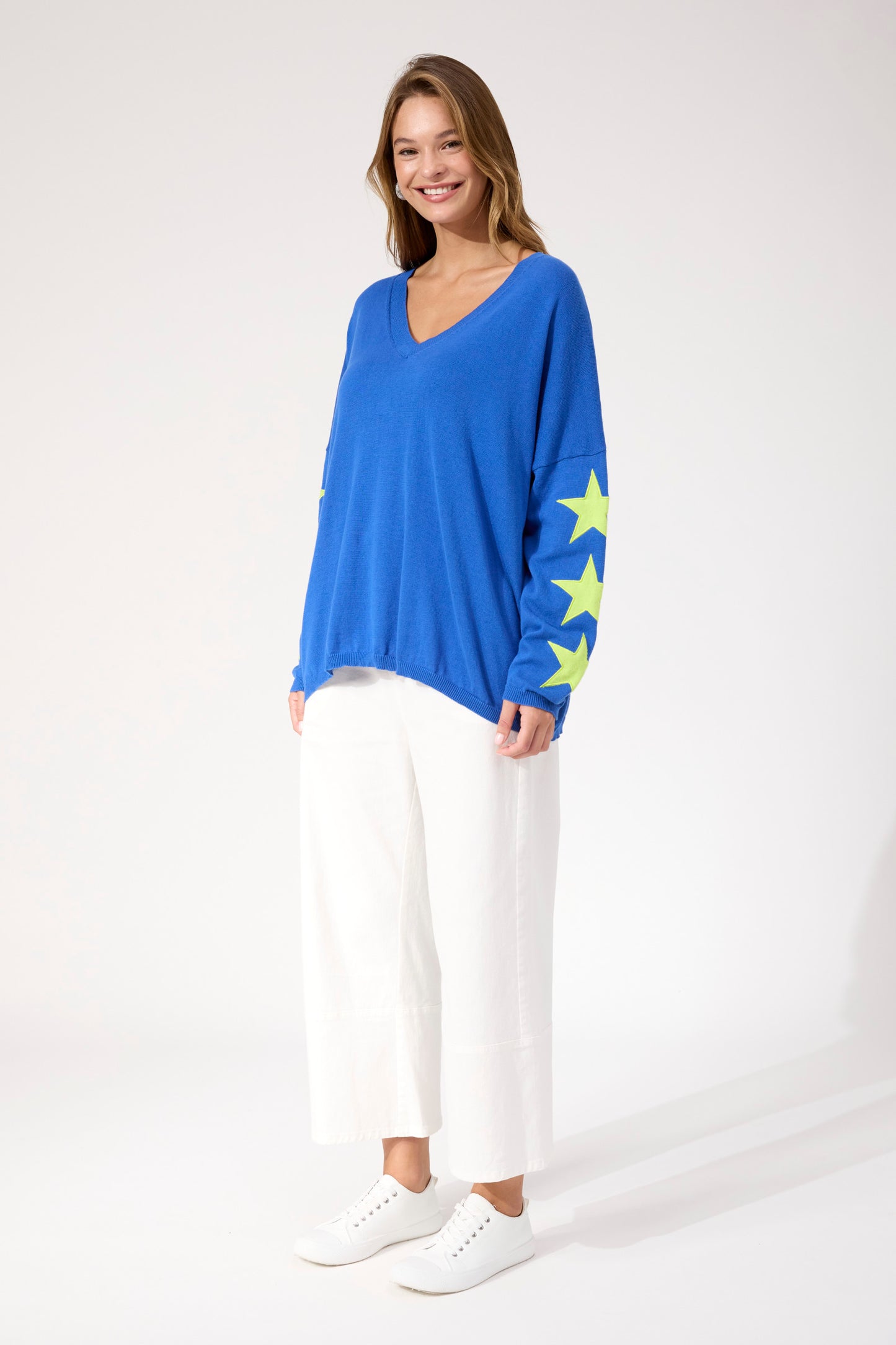 Vermont Star V Neck Jumper from The Haven Co - Cobalt