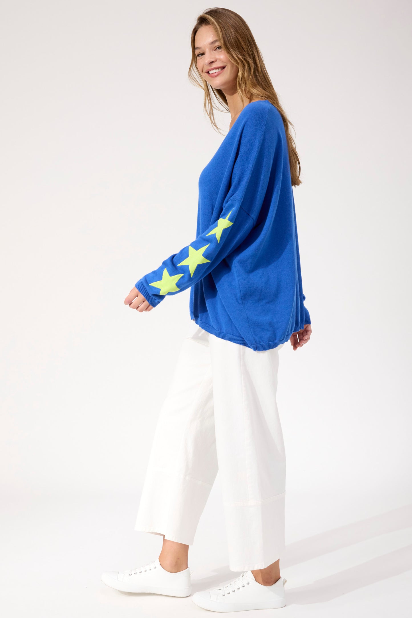 Vermont Star V Neck Jumper from The Haven Co - Cobalt