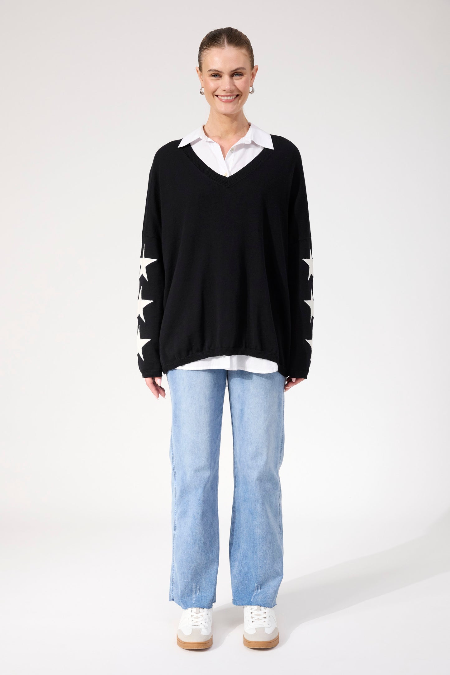 Vermont Star V Neck Jumper from The Haven Co - Black