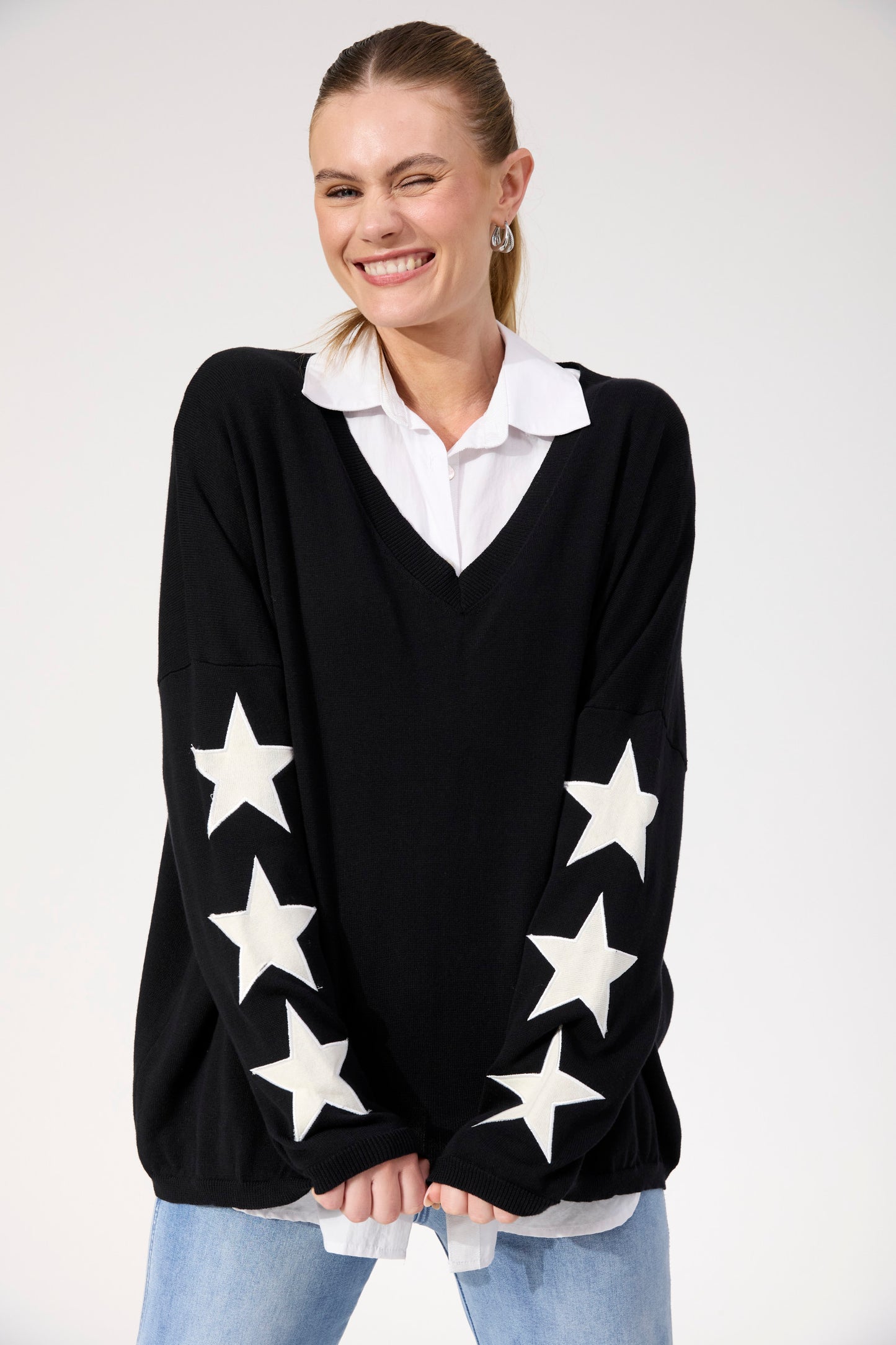 Vermont Star V Neck Jumper from The Haven Co - Black