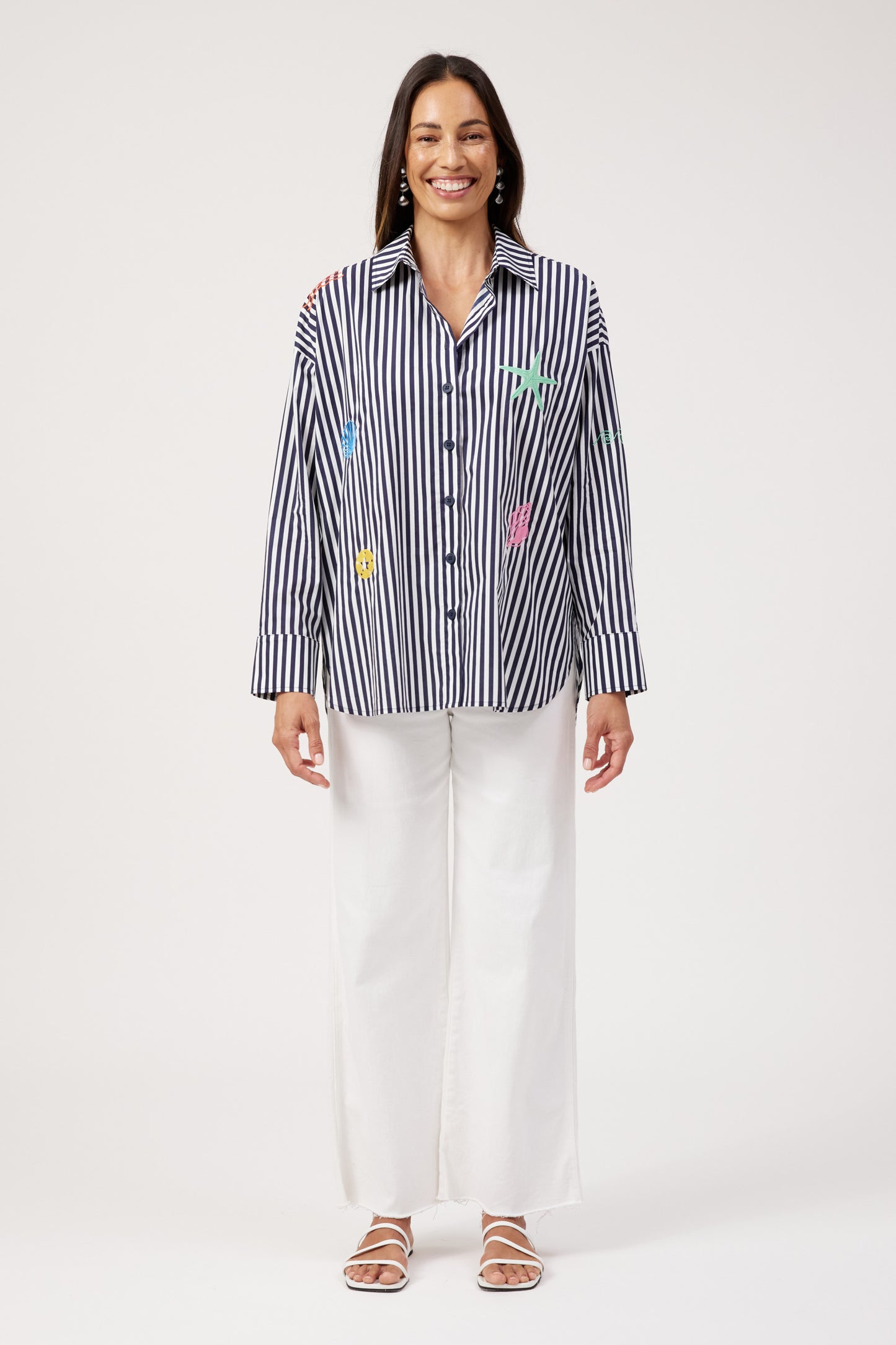 Mykonos Embroidered Shirt - Navy