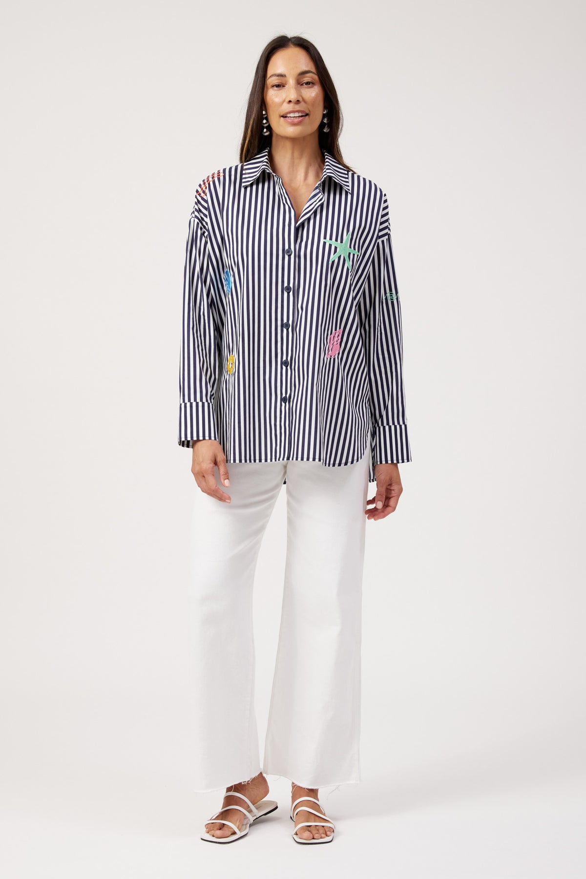 Mykonos Embroidered Shirt - Navy