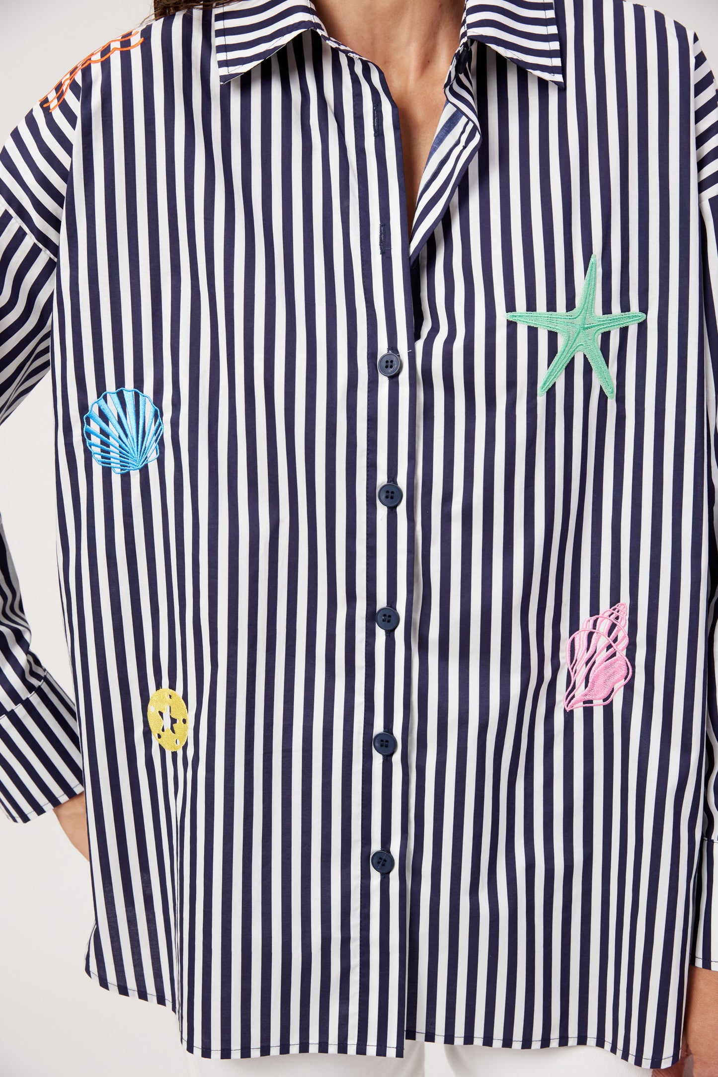 Mykonos Embroidered Shirt - Navy
