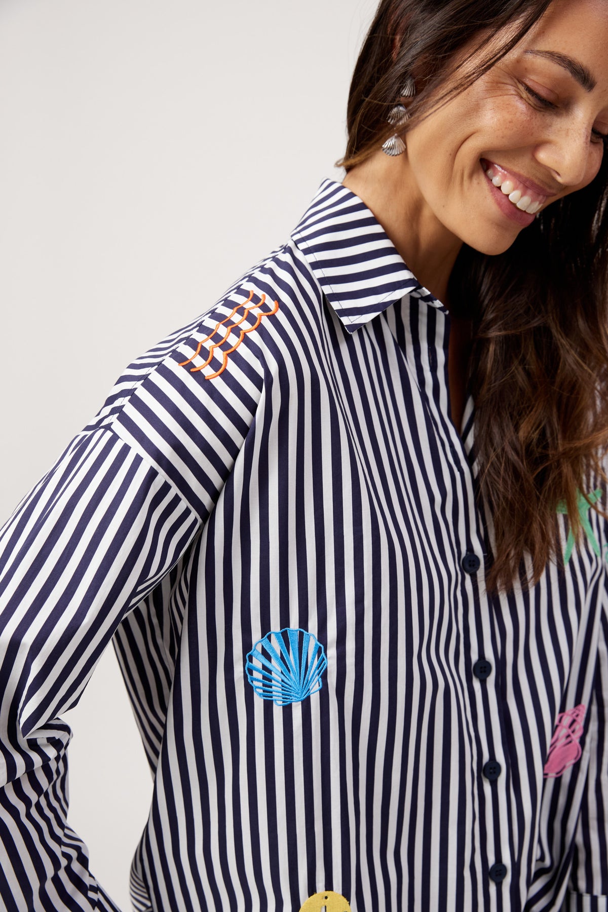 Mykonos Embroidered Shirt - Navy