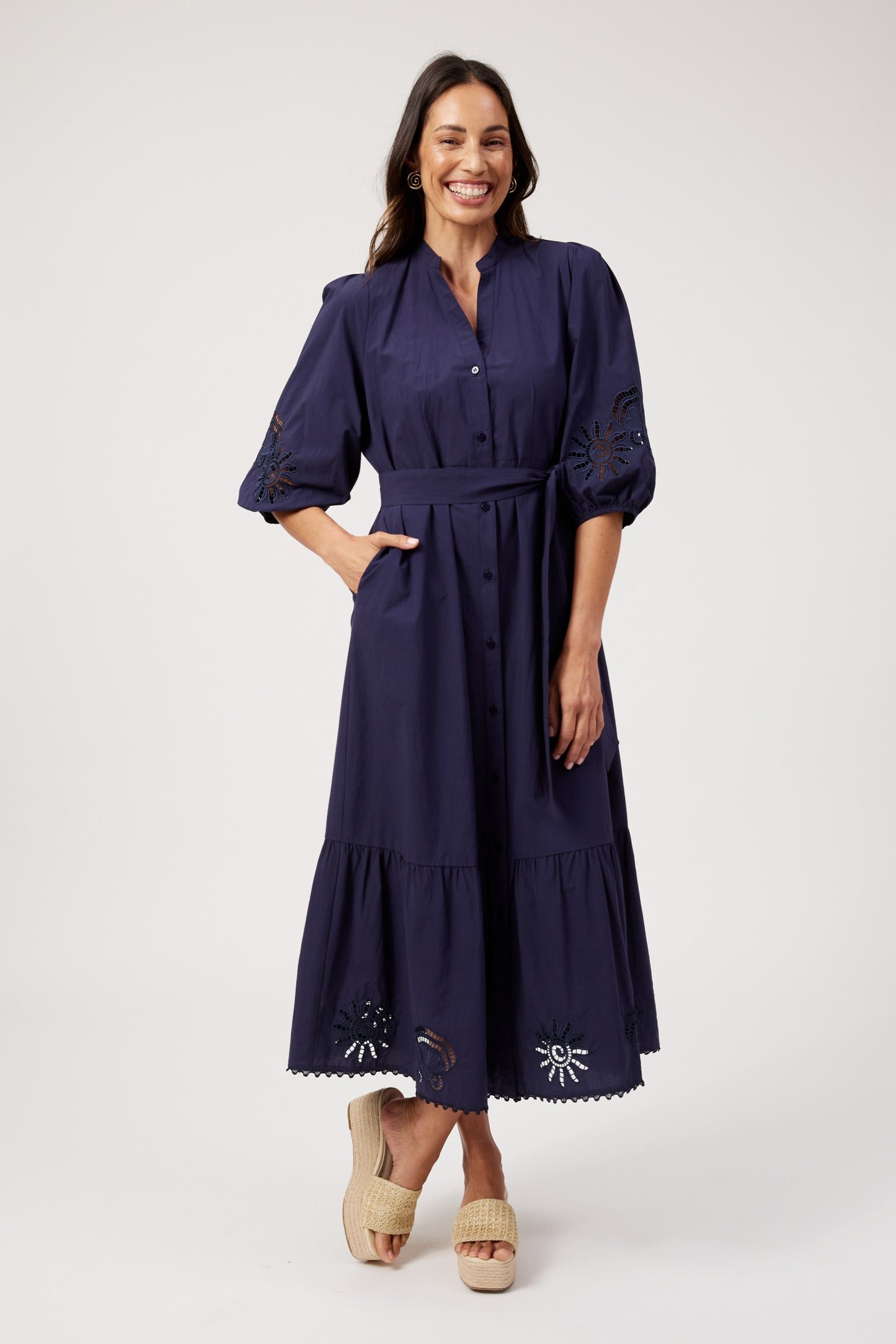 Larissa Broderie Maxi Dress from The Haven Co - Navy