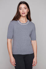 Carre Noir Heather Grey Diamante trim sweater