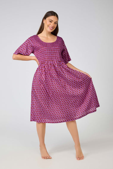 Arabella Cotton shirred Bodice Short Sleeve Nightie MD-83P6